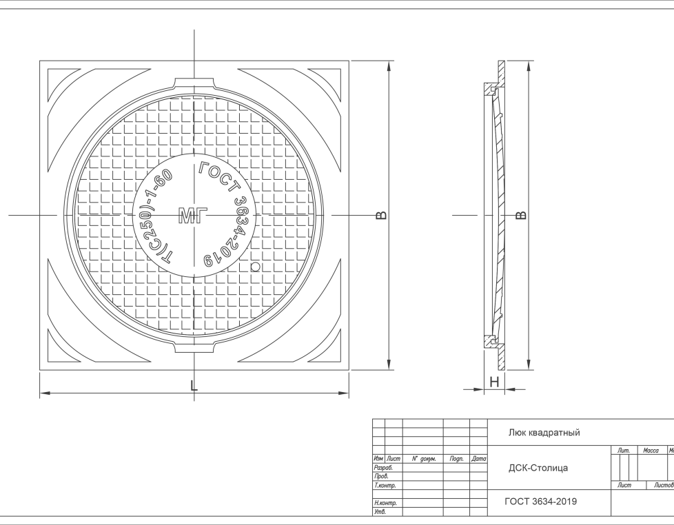 Люк квадратный Т(С250)-1-60 750х750 Арбат  Сеть МГ